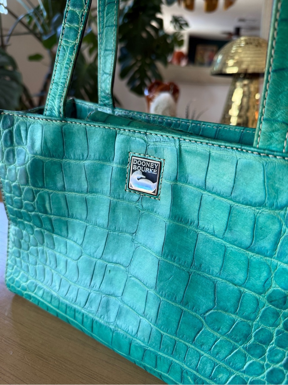 Y2K Dooney & Bourke Teal Croc-Embossed Shoulder Bag - Picture 3 of 13